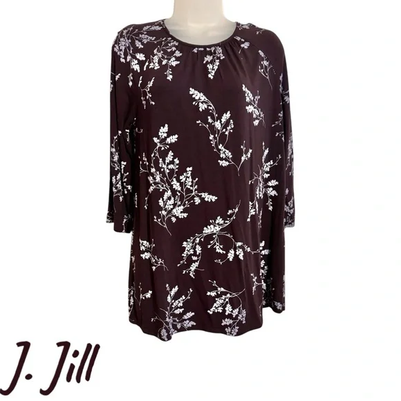 J. Jill Women's Wine/Gray Fall Floral Top SMALL #4 - Picture 1 of 8